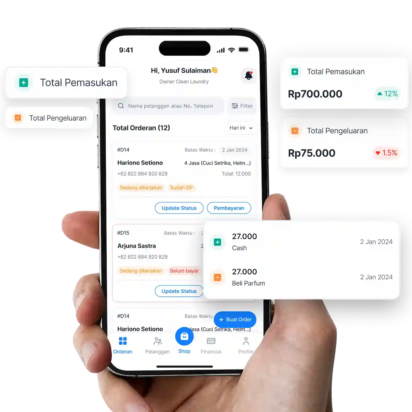 POS Laundry app interface